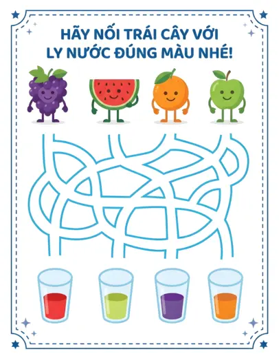 phiếu bài tập nối màu đúng với quả