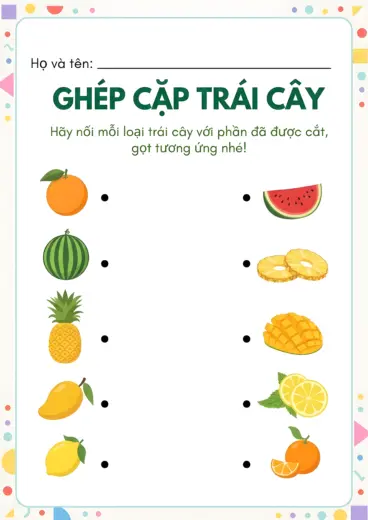 phiếu bài tập nối quả với phần cắt