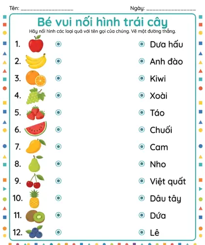 phiếu bài tập nối quả với tên