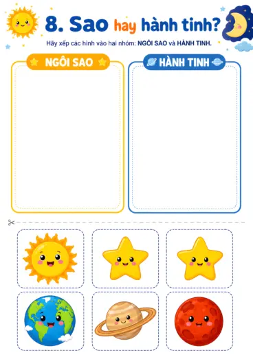 phiếu bài tập sao hay hành tinh