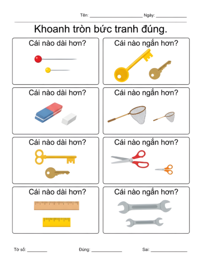 phiếu bài tập so sánh dài và ngắn cho bé 2 – 4 tuổi
