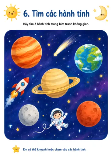phiếu bài tập tìm các hành tinh