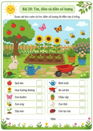 phiếu bài tập tìm và điền số lượng thực vật