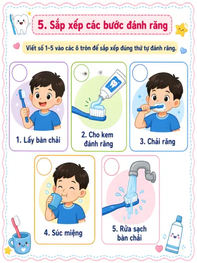 phiếu bài tập sắp xếp các bước đánh răng