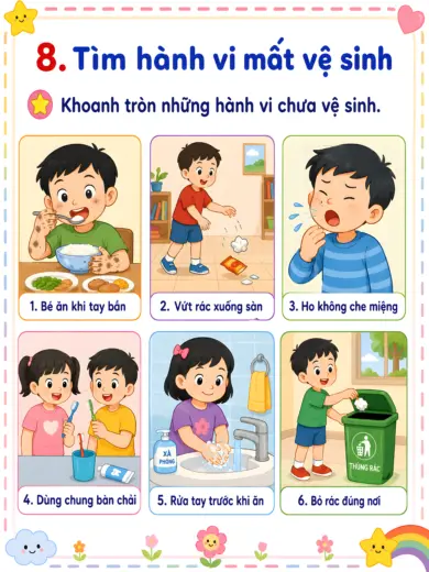 phiếu bài tập tìm hành vi mất vệ sinh cho bé