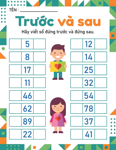 tìm số trước và sau phạm vi 100