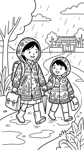 tranh tô màu Tranh Tô Màu Áo Mưa 18 cho bé 8 tuổi