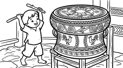 tranh tô màu Trống Đồng Đông Sơn cho bé 6 tuổi chất lượng cao