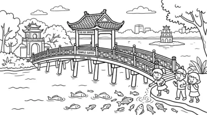 hình tô màu tranh tô màu Cầu Thê Húc 14 cho bé 6 tuổi