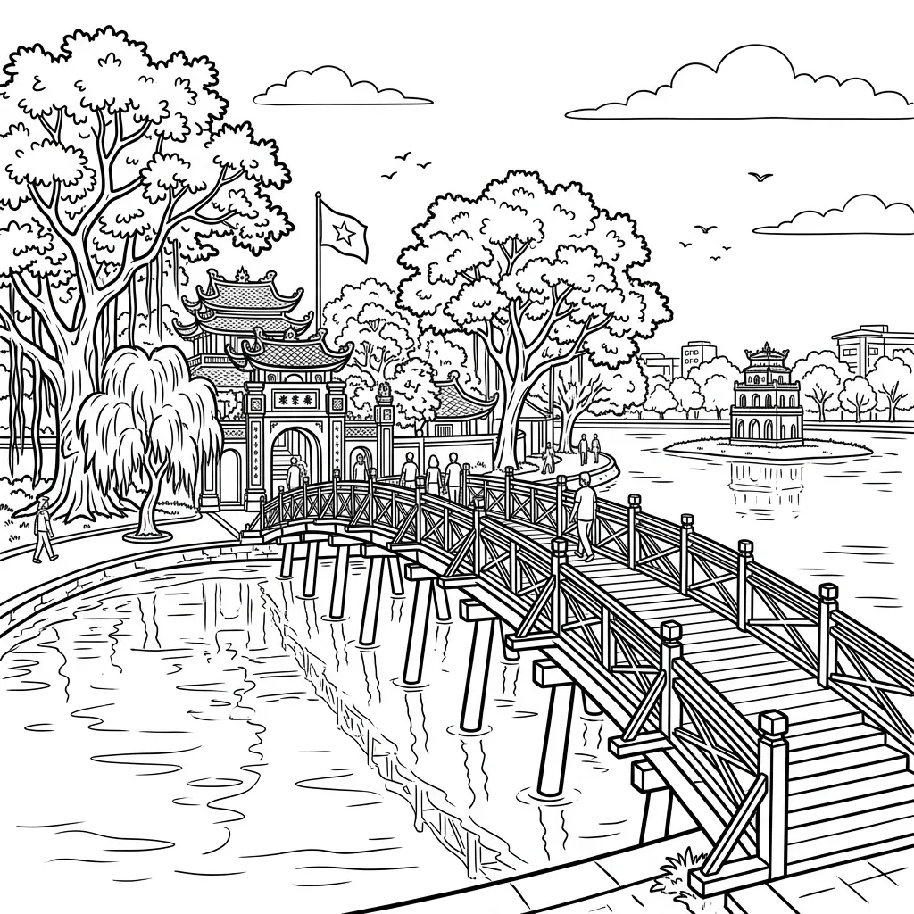 Tranh tô màu Cầu Thê Húc