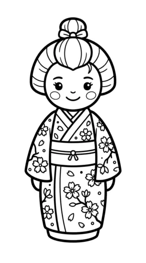 hình tô màu Kokeshi tập tô
