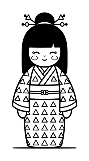 in tranh tô màu Kokeshi khổ A4