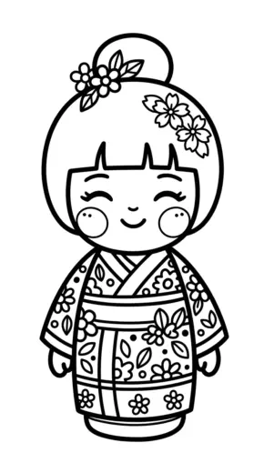in hình tô màu Kokeshi cho bé 7 tuổi