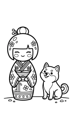 tranh tô màu Kokeshi rõ nét