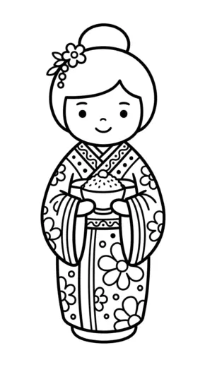 mẫu in tranh tô màu Kokeshi cho bé