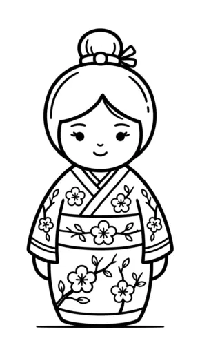 in hình tô màu Kokeshi khổ A4