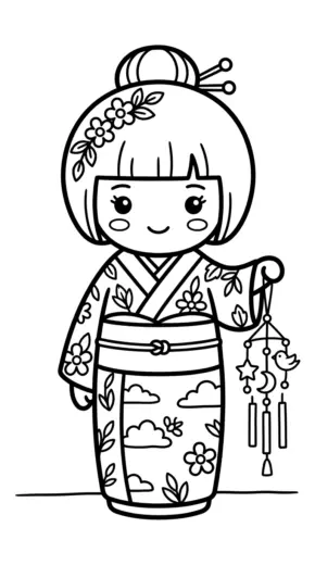 tải hình tô màu Kokeshi pdf