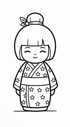 tải hình tô màu Kokeshi cho bé chất lượng cao
