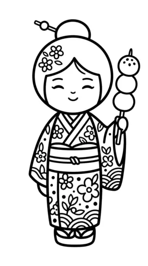file tranh tô màu Kokeshi cho bé in