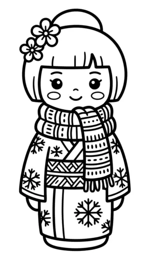 file tranh tô màu Kokeshi cho bé in