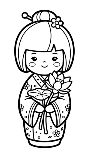 tải hình tô màu Kokeshi cho bé 6 tuổi