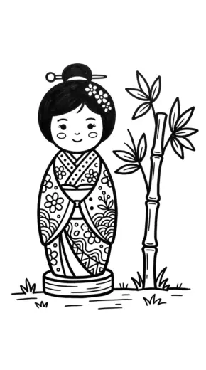 hình tô màu Kokeshi cho bé 3 tuổi chất lượng cao