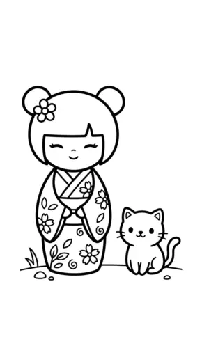 mẫu hình tô màu Kokeshi cho bé