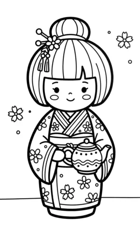 download tranh tô màu Kokeshi chất lượng cao