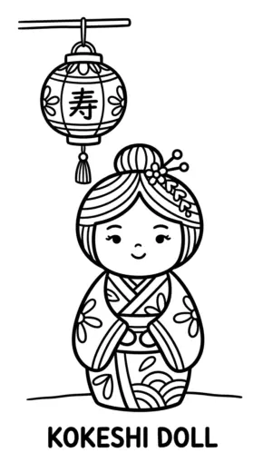hình tô màu Kokeshi cho bé