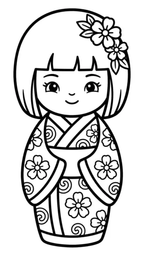 tranh tô màu Kokeshi cho bé 3 tuổi