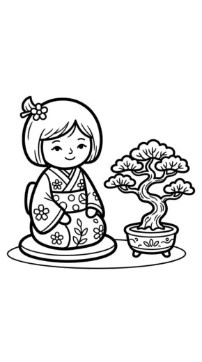mẫu in tranh tô màu Kokeshi cho bé