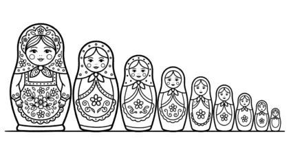 in hình tô màu Matryoshka cho bé 4 tuổi
