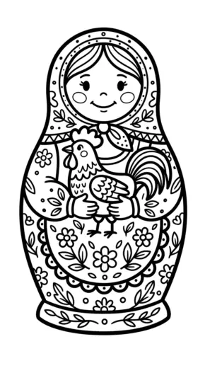 in hình tô màu Matryoshka cho bé 6 tuổi