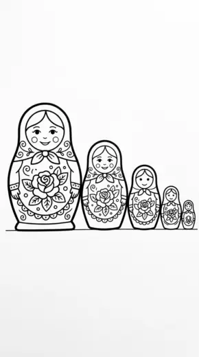 in hình tô màu Matryoshka cho bé 4 tuổi