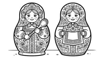 hình tô màu Matryoshka cho bé 5 tuổi