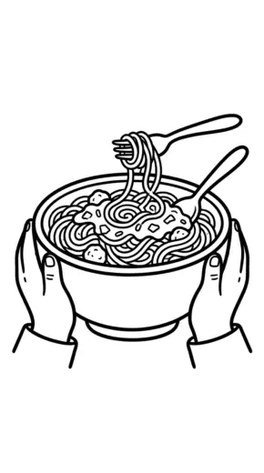 file tranh tô màu Mì spaghetti cho bé 4-5 tuổi