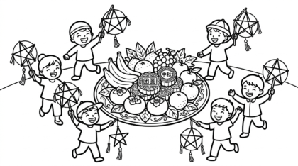 file pdf tranh tô màu mâm ngũ quả trung thu cho bé