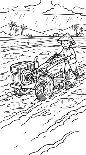 tranh tô màu Tranh Tô Màu Máy Cày 12 cho bé 5 tuổi chất lượng cao