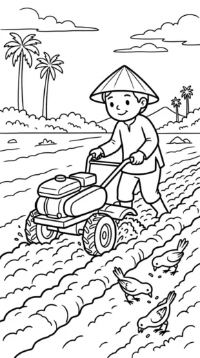tranh tô màu Tranh Tô Màu Máy Cày 29 cho bé 4 tuổi chất lượng cao