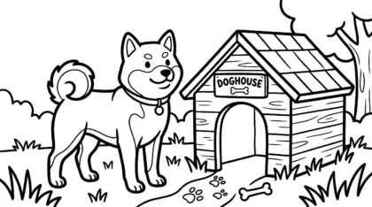 in hình tô màu chó Shiba Inu cho bé 5 tuổi