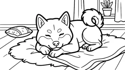 file tranh tô màu chó Shiba Inu cho bé 4-5 tuổi