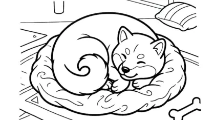 in tranh tô màu chó Shiba Inu cho bé