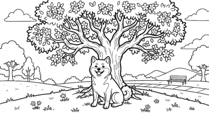 file hình tô màu chó Shiba Inu cho bé in