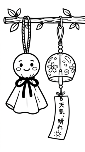 tranh tô màu Teru Teru Bozu cho bé đơn giản
