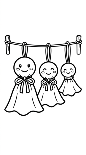 tranh tô màu Teru Teru Bozu cho bé 3 tuổi